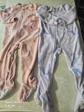 Kids 2T Pink Butterfly And Unicorn One-Piece Fleece Footed Pajamas